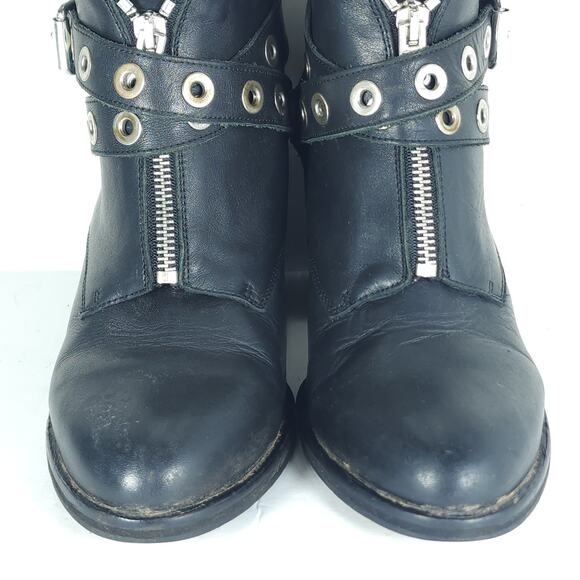 Office London Women’s US7,5 EU38 Black Leather Front Zip Studded Ankle Booties - Picture 4 of 16